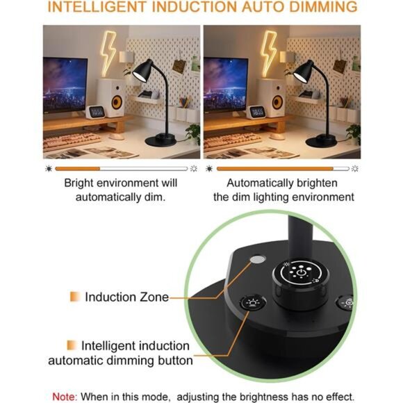 LED Desk Lamp with USB Charging Port 3 Color Modes Dimmable Reading Light - Picture 5 of 7